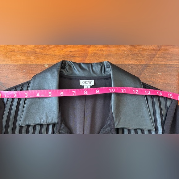 CACHE Black detailed front long jacket with Faux leather trim size 4 - Picture 5 of 7